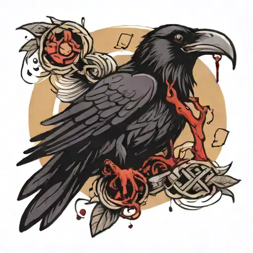 Raven With A Dead Snake In Its Mouth Bleeding