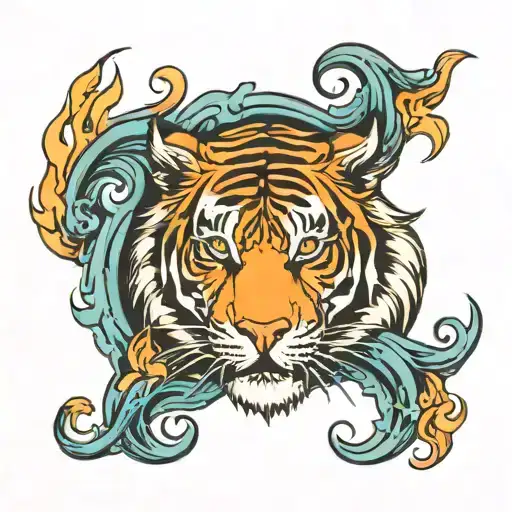 Tiger And Flames With Virgo Symbol Intertwined