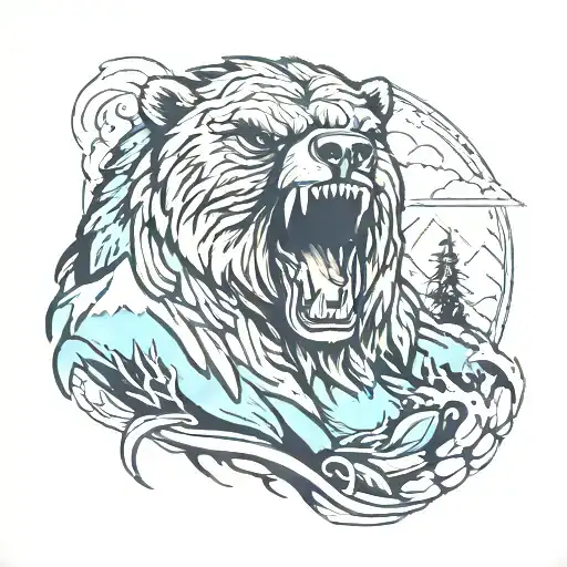 Grizzly Bear Eagle Angry Nature Background