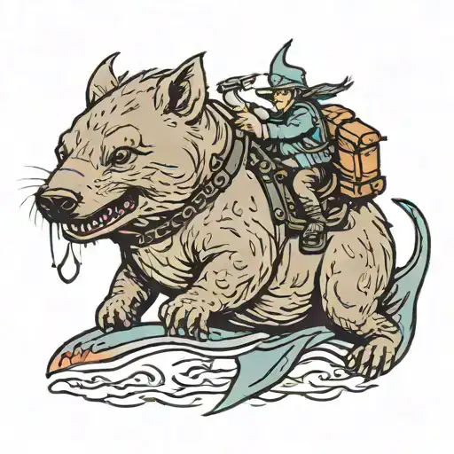 Wombat Riding Shark