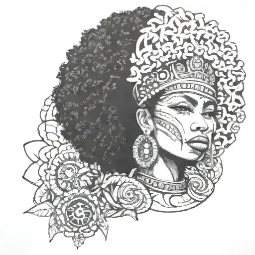 Black Female Warrior Face With Afro