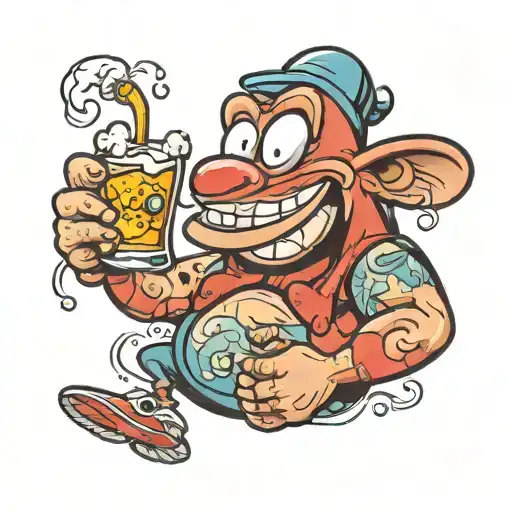 Ren And Stimpy Cartoon Character Holding Beer And Cigarette