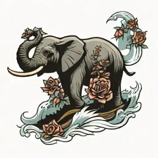 Elephant Ship Sailing Through Stormy Dying Roses Wrapped