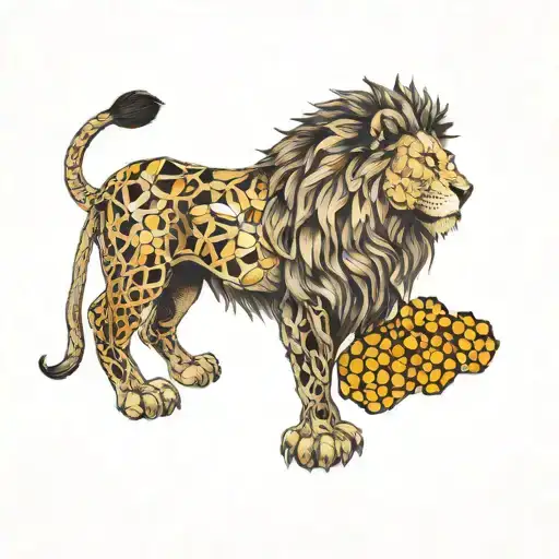 Lion Buried In Honeycombs Forming