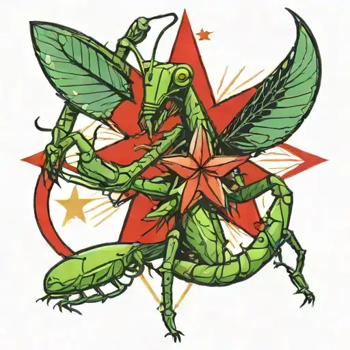 Mantis In Front Of A Red Star Sign