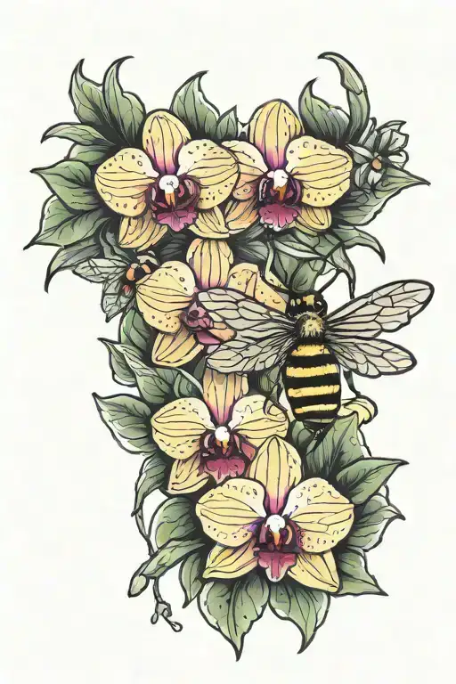 Orchid And Bee Collecting Nectar