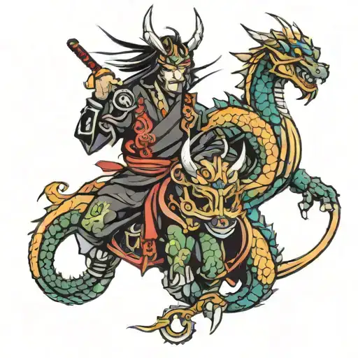 Cyber Samurai And Dragon