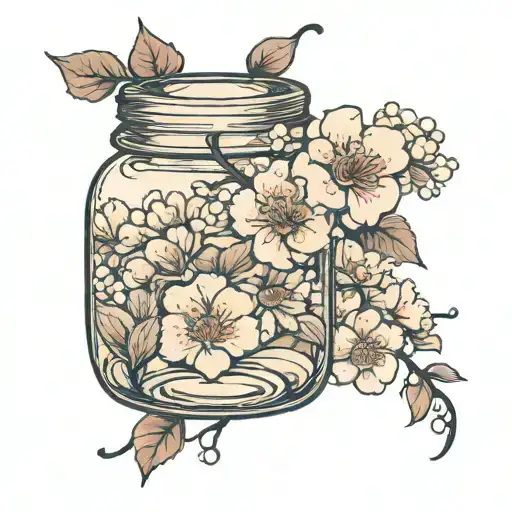 Jar Surrounded By A Japanese Flower With A Broken Pearl Inside