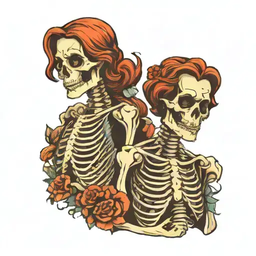 Skeleton And Woman Posing