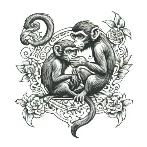 Monkey And Goose Playing