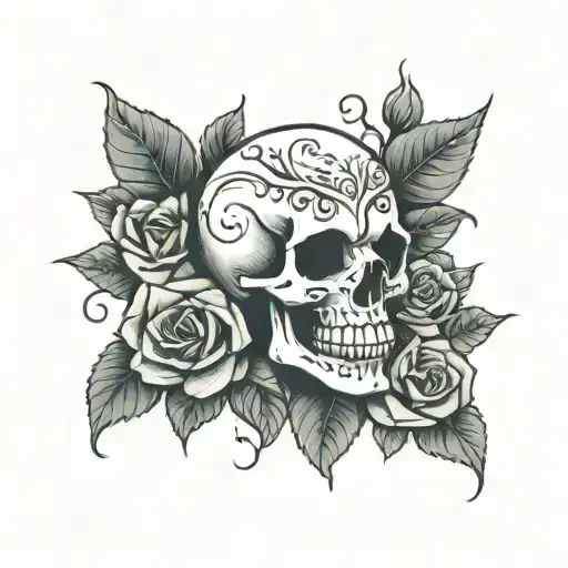 Skull And Roses Intertwined