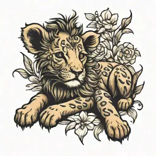 Baby Lion Next To A Baby Cow