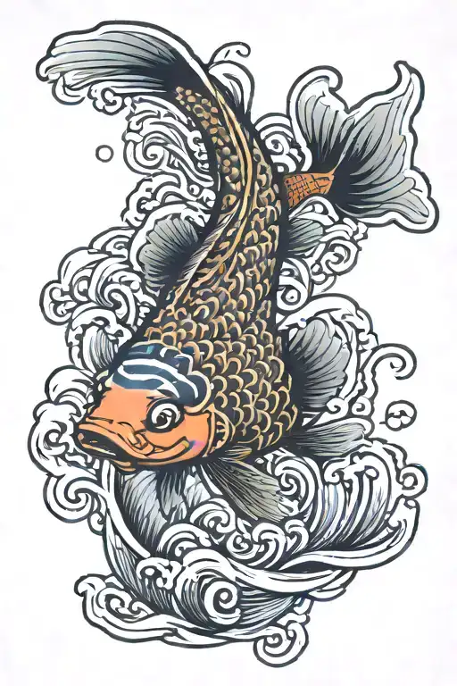 Japanese Koi Fish Swimming Upstream