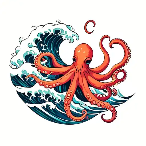 Waves With Octopus Feminine