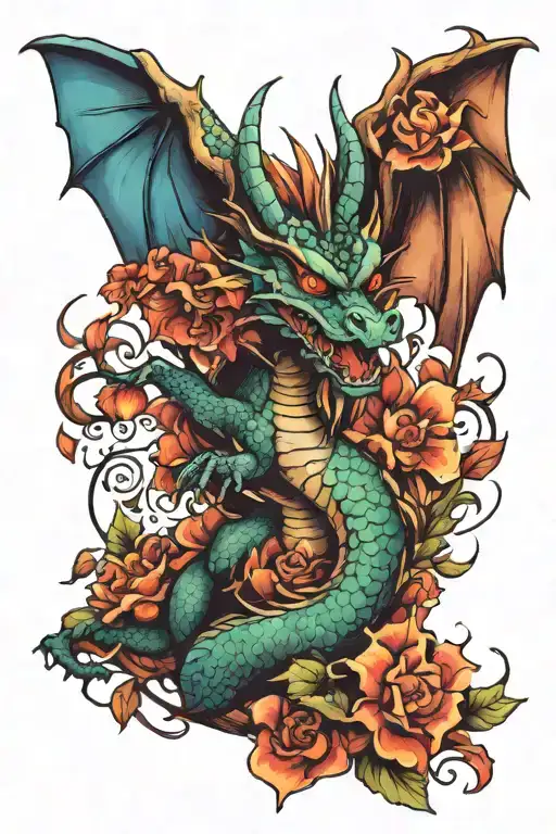 Dragon With Flowers