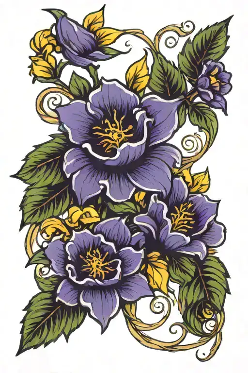 Purple And Yellow Flowers Growing On Vine Wrapping