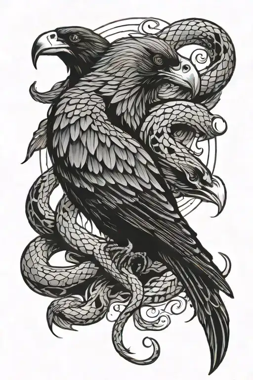 Snake Squeezing A Raven