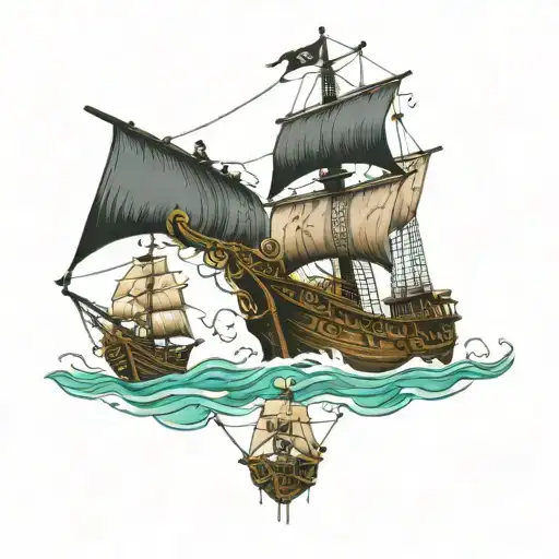 Pirate Ship Mixed With Skeletons On Ship