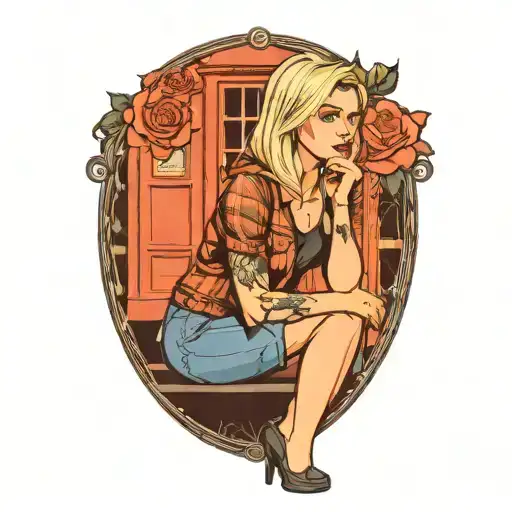 Rose Tyler Pinup Girl Sitting Outside Tardis
