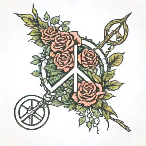 Peace Symbol Intertwined With Jungle Scene Roses