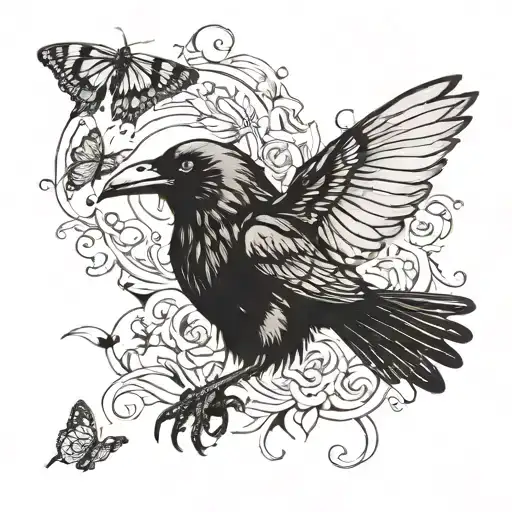 Crow Chasing A Butterfly