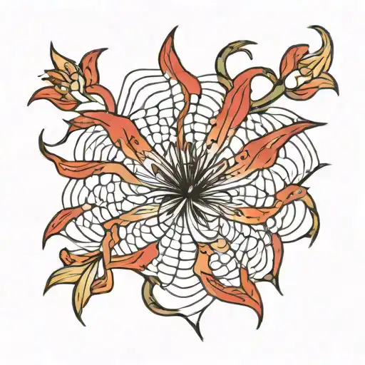 Red Spider Lily Intertwined In Spider Web