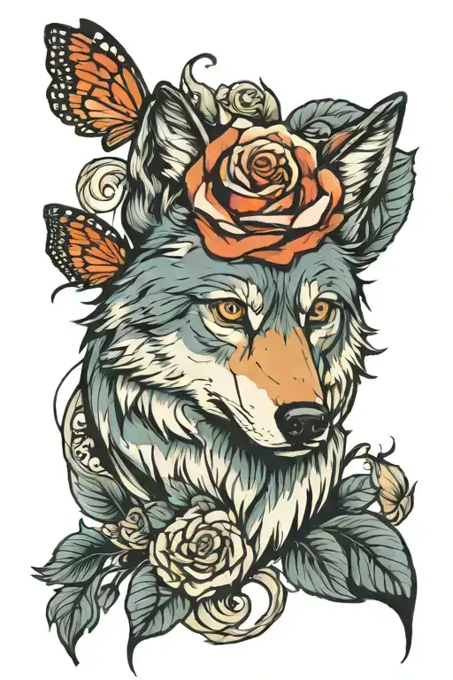 Wolf Rose Butterfly Rebirth