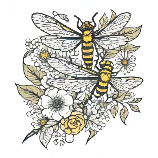 Floral Bird Dragonfly Bee Flowers