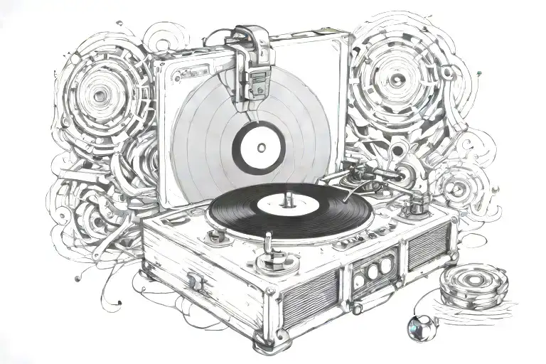 Vinyl Turntable With Jaunty Speakers Blasting Music