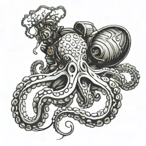 Octopus Diver Exploring A Coral