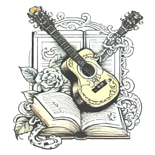 Book And Guitar Intertwined
