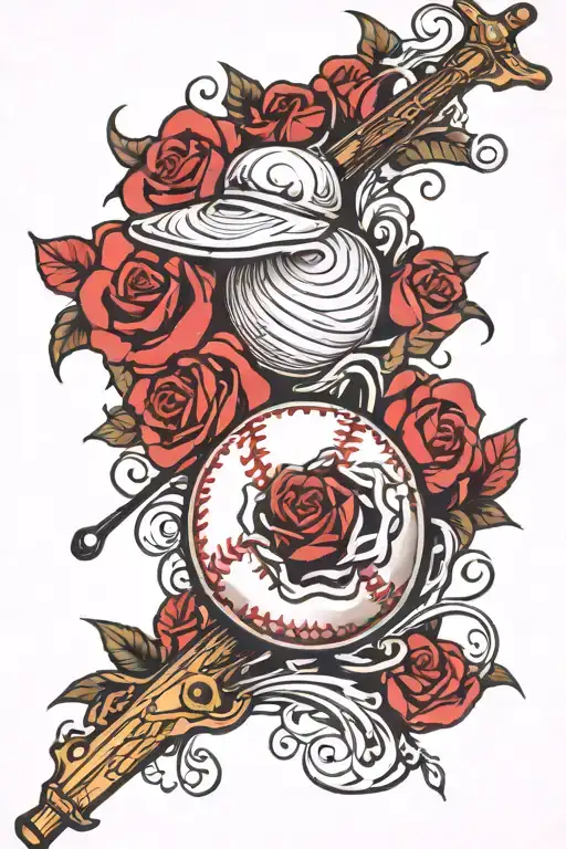 Baseball Batt And Rose