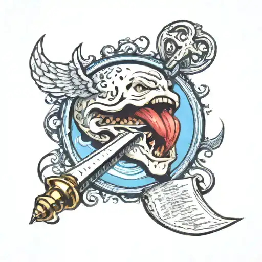 A Tounge That Turns To A Sord With A Bible On The Center Of It