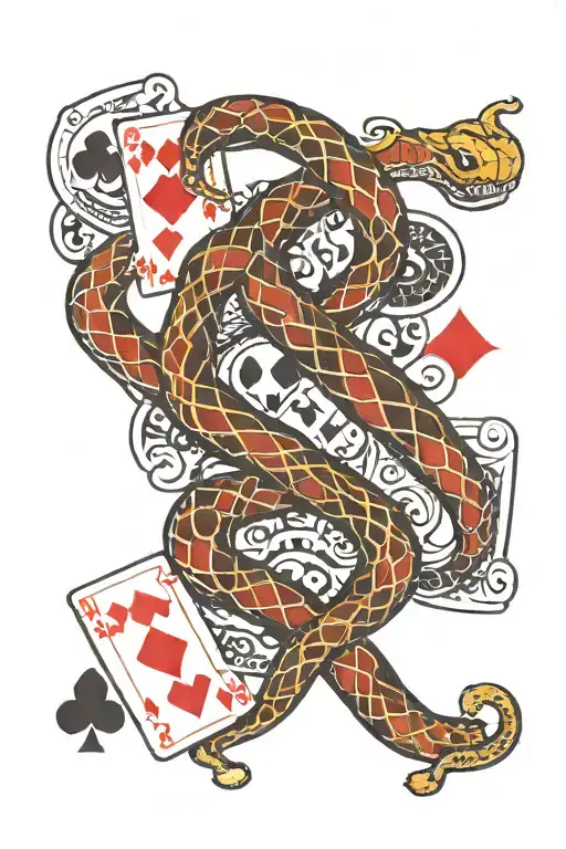 Snake And Poker Cards Forming The Shape