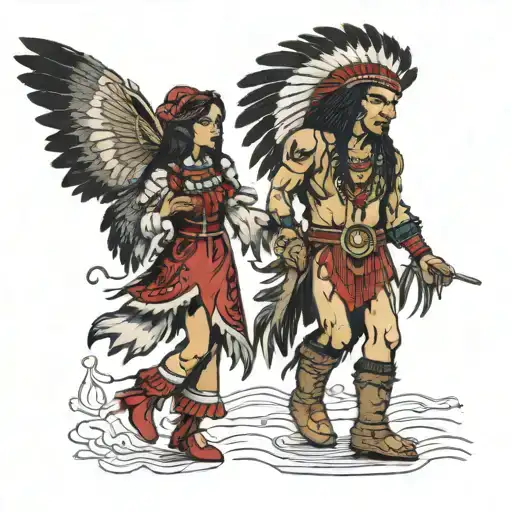 Welsh Doll And A Native American Man Dancing Together