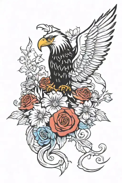 Harley Davidson With Eagle American Flag And Flowers