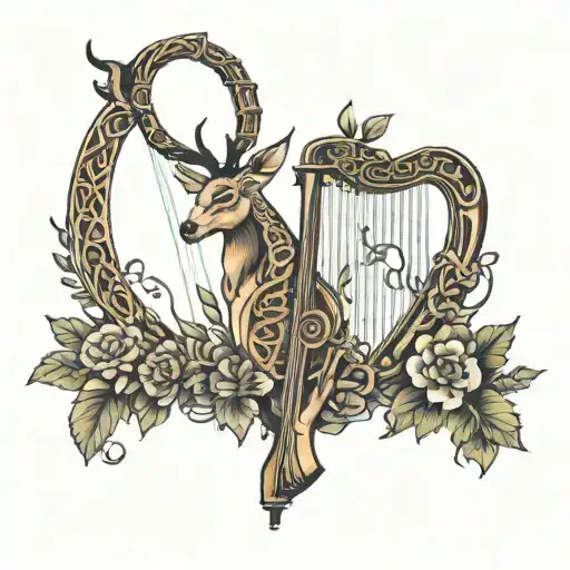 Celtic Harp And Stag