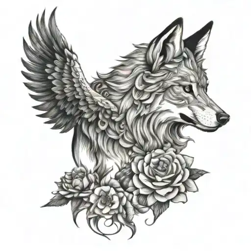 She-wolf With Phoenix On Peonies Near The Tree Of Life At The Top Of The Eye Of Hor