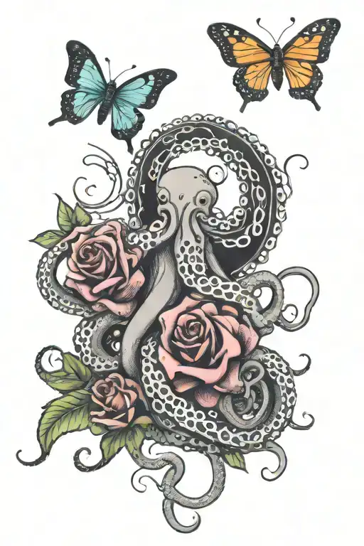 Octopus And Butterfly And Rose
