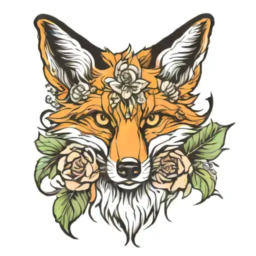 Design A Fox-colored Fox Tattoo Model With Flower And Fire Details For The Shoulder Area