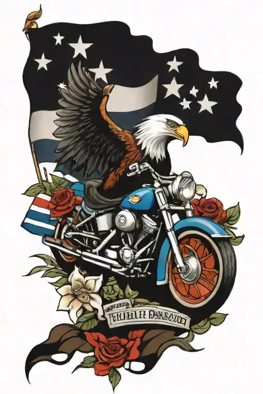 Harley Davidson With Eagle American Flag And Flowers