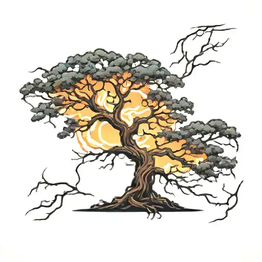 Lightning Struck Tree Silhouette