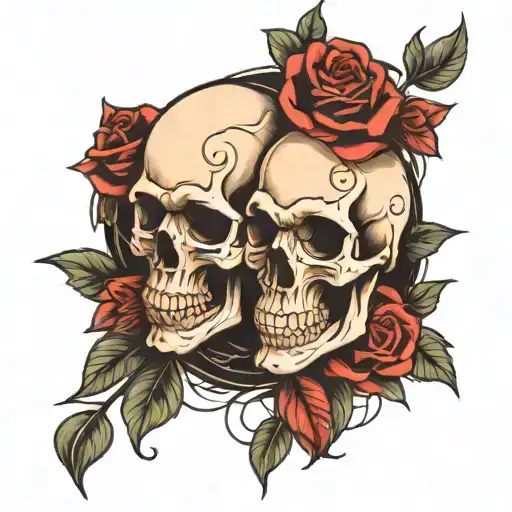Skull And Rose Intertwined