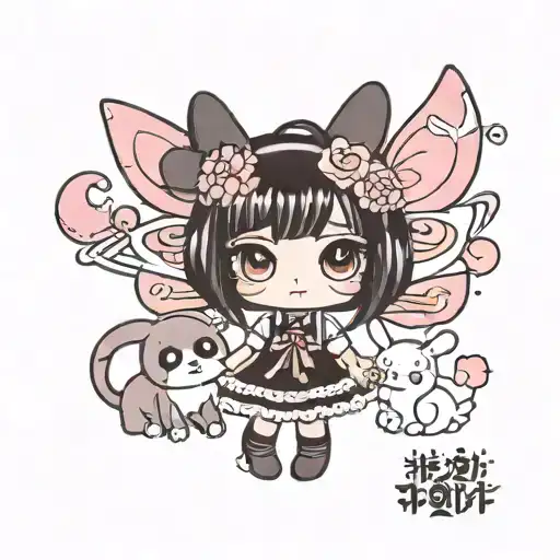 Little Girl Meeting Kuromi And My Melody
