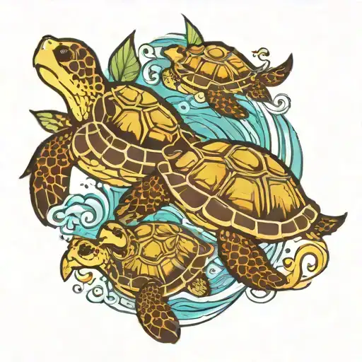 Dainty Sister Turtles Swimming