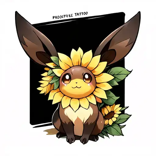 Eevee Pokemon And Sunflower Blooming