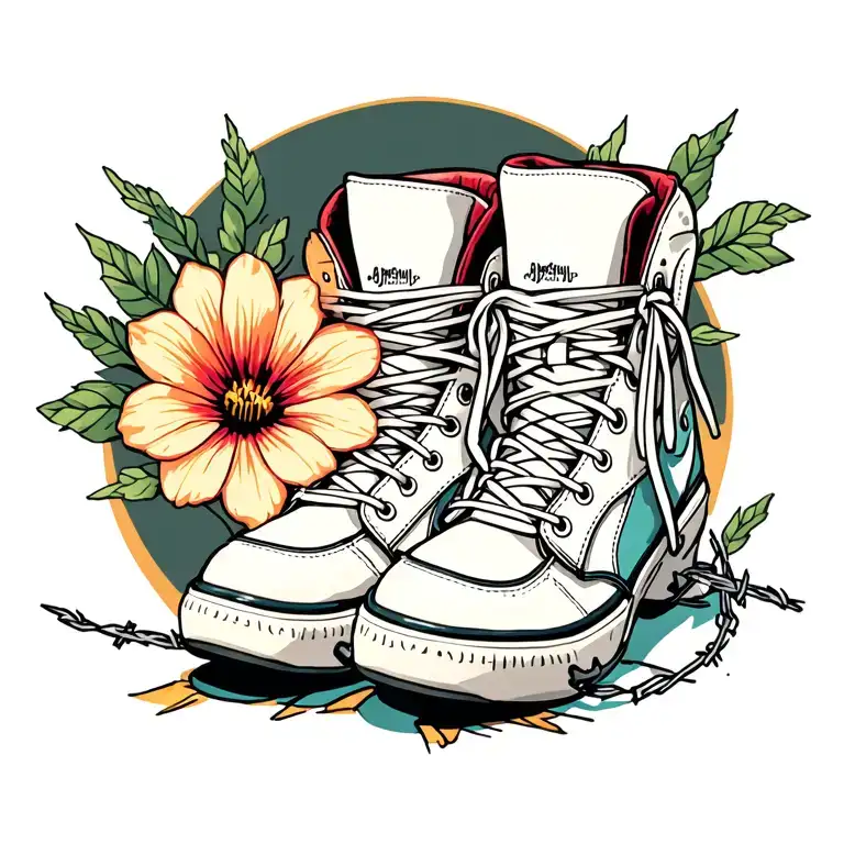 Wrestling Shoes And Flower With Barbwire