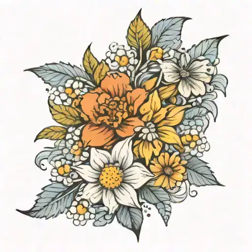 2 Daffodils A Daisy A Marigold And Chrysanthemum Flower Bouquet