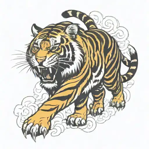 Tiger Prowling Tiger With A Sun