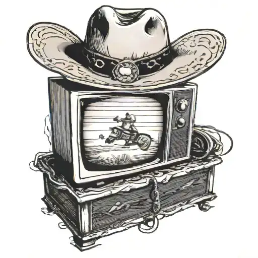 1970S Zenith Television With Cowboy Hat Resting On Top